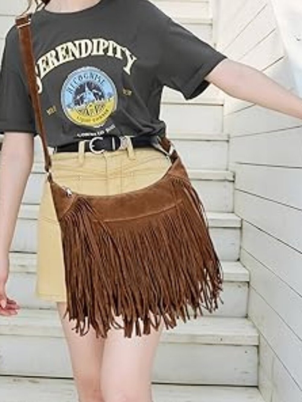 Suede Hobo Hippie Shoulder Bag Purse Blue Fringe Bohemian Cowgirl
